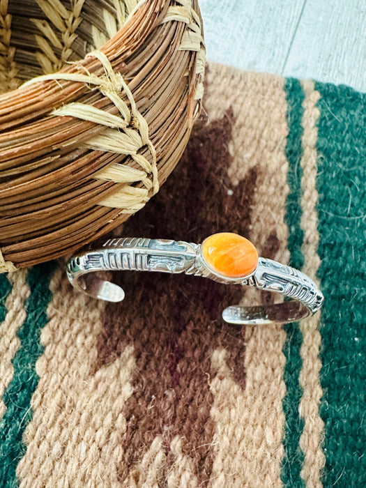 Navajo Sterling Silver & Orange Spiny Cuff Bracelet