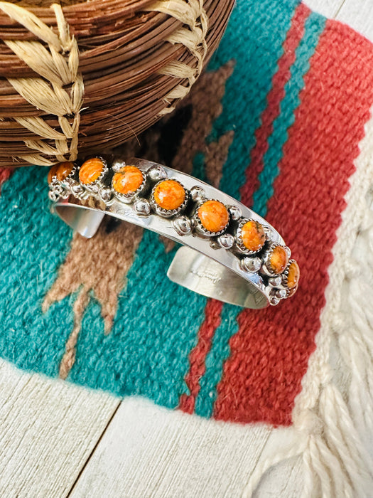 Navajo Orange Spiny & Sterling Silver Cuff Bracelet by Darlene Begay