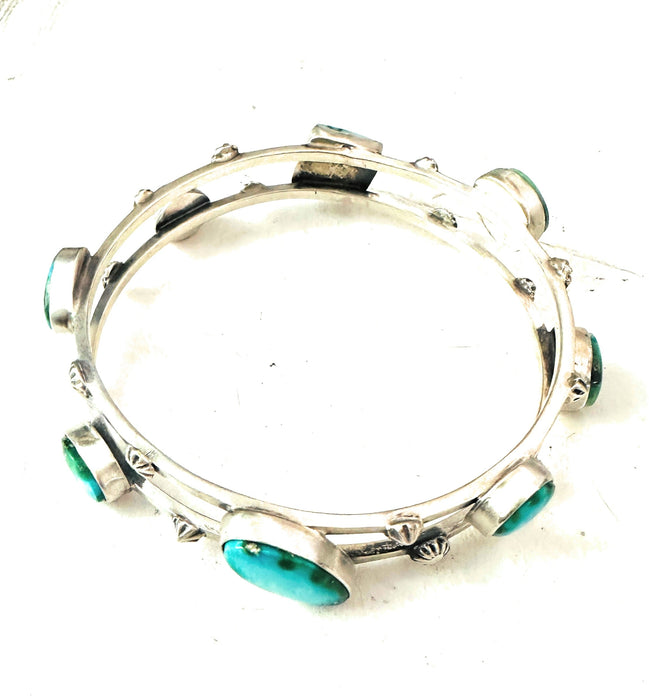 Navajo Sonoran Mountain Turquoise & Sterling Silver Bangle Bracelet