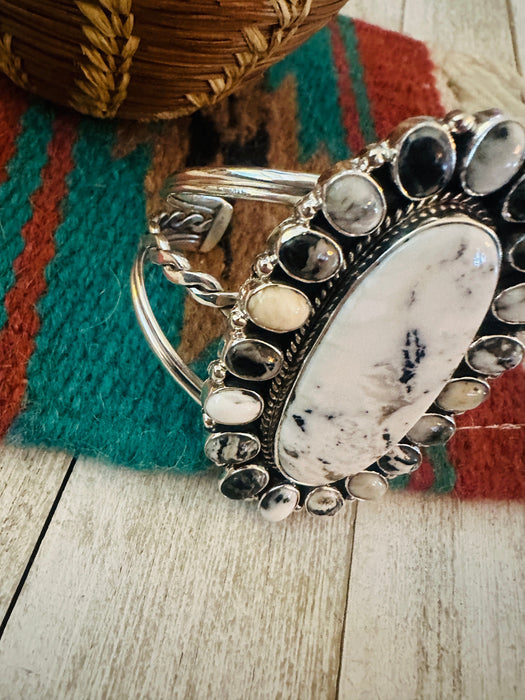 Navajo White Buffalo & Sterling Silver Cluster Cuff Bracelet