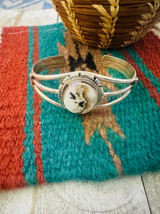 Navajo White Buffalo & Sterling Silver Cuff Bracelet