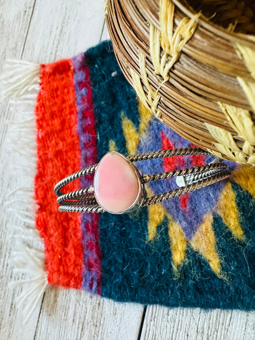 Navajo Queen Pink Conch Shell & Sterling Silver Cuff Bracelet