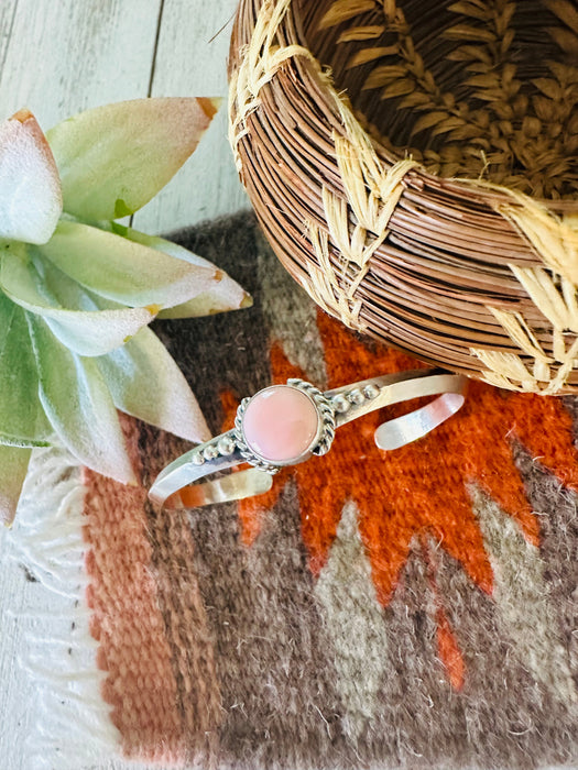 Navajo Queen Pink Conch Shell & Sterling Silver Cuff Bracelet