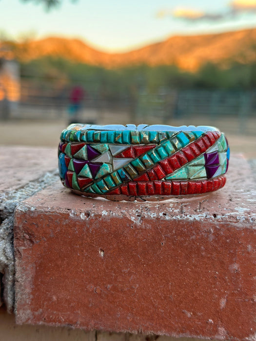 Handmade Sterling Silver Multi Stone Plains Inlay Cuff