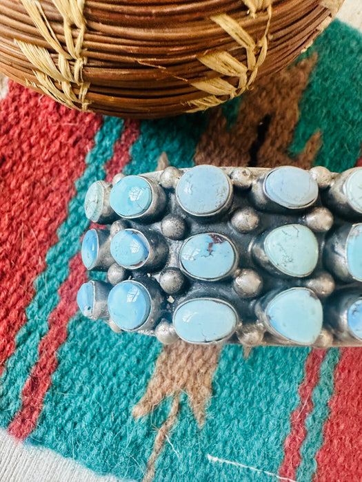 Navajo Sterling Silver & Golden Hills Turquoise Cluster Cuff Bracelet