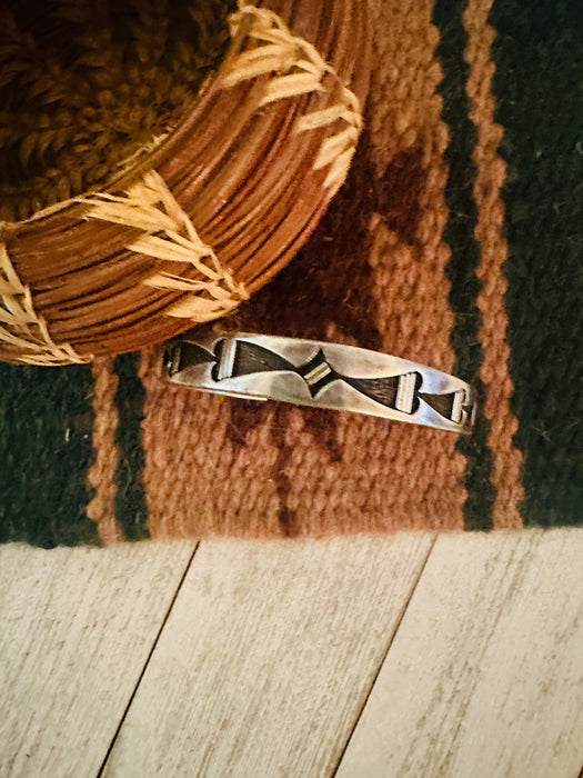 Vintage Old Pawn Navajo Hand Stamped Sterling Silver Cuff Bracelet