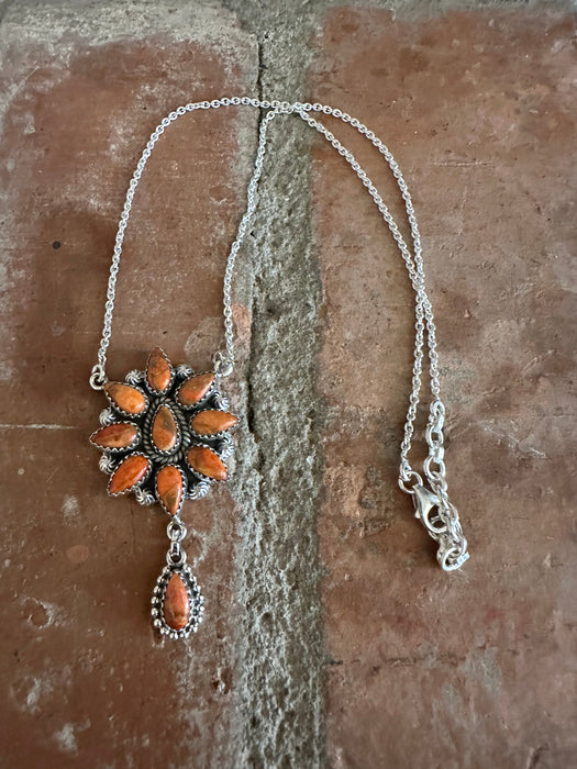 Blooming Cluster Handmade Sterling Silver & Orange Mojave Necklace