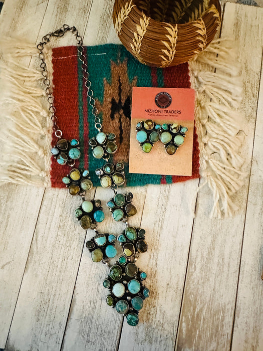 Navajo Sterling Silver & Multi Turquoise Cluster Necklace