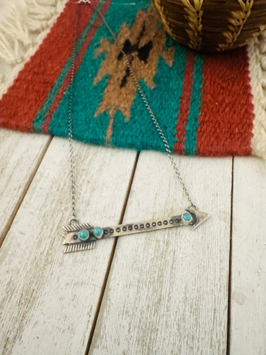 Navajo Sterling Silver & Turquoise Arrow Necklace