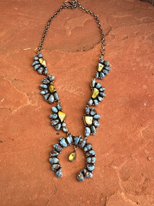 Handmade Sterling Silver, Palomino Turquoise & Golden Hills Turquoise Naja Necklace