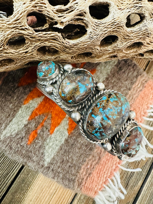 Navajo Old Pawn Morenci Turquoise & Sterling Silver Cuff Bracelet