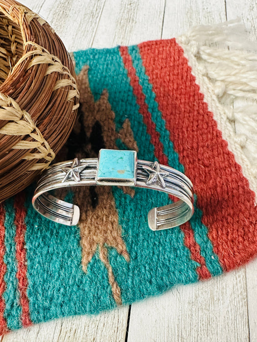 Navajo Turquoise & Sterling Silver Star Cuff Bracelet