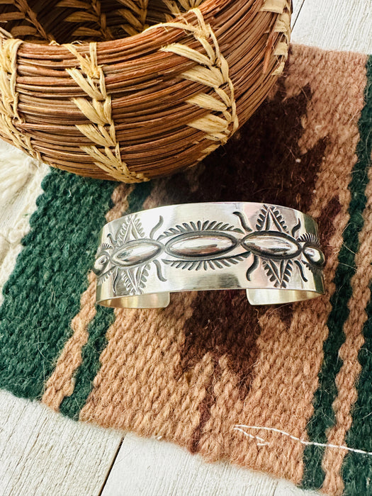 Navajo Hand Stamped Sterling Silver Cuff Bracelet By Elvira Bill