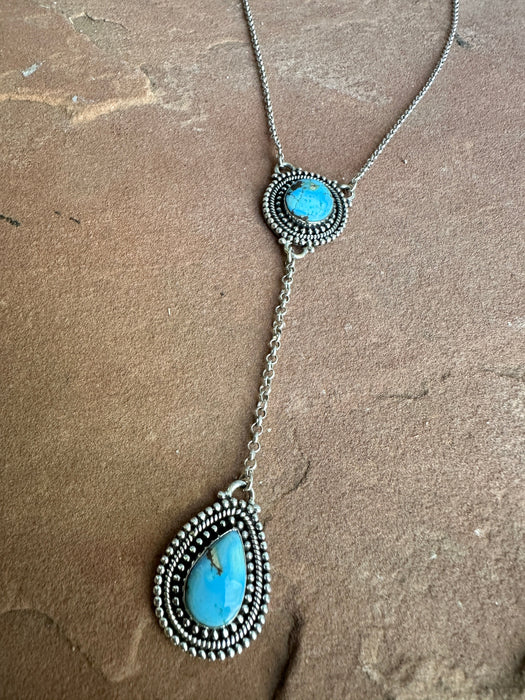 Handmade Sterling Silver Golden Hills Turquoise Drop Necklace