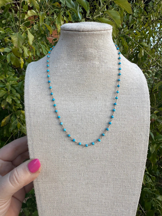 “The Golden Collection” Az Sunrise Handmade Turquoise Beaded 18k Gold Plated Necklace BLUE TONES