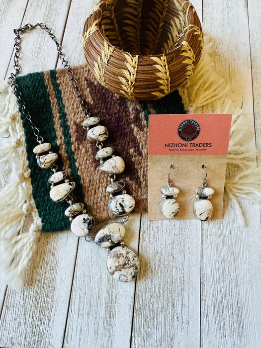 Navajo Sterling Silver & White Buffalo Necklace Set by Ella Peter