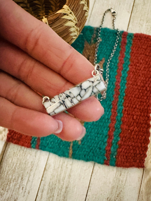 Navajo Howlite & Sterling Silver Inlay Bar Necklace