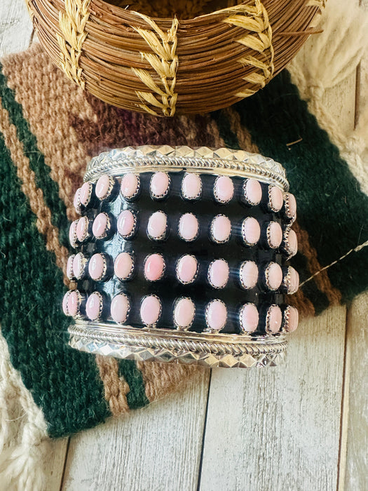 Stunning Navajo Queen Pink Conch Shell & Sterling Silver Cluster Cuff Bracelet