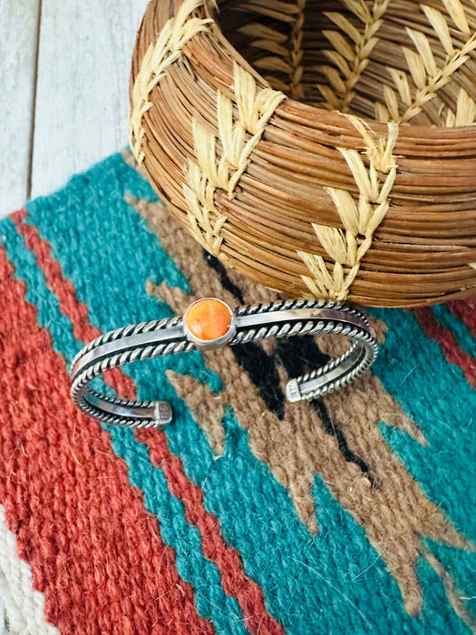 Navajo Sterling Silver & Orange Spiny Oyster Cuff Bracelet