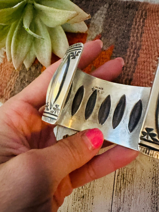 Navajo Hand Stamped Sterling Silver Cuff Bracelet