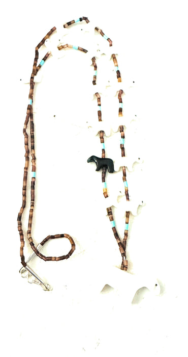 Zuni Multi Stone & Heishi Beaded Bear Fetish Necklace