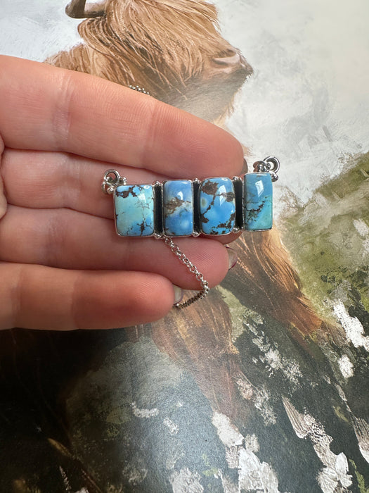 Beautiful Handmade Sterling Silver & Golden Hills Turquoise Bar Necklace