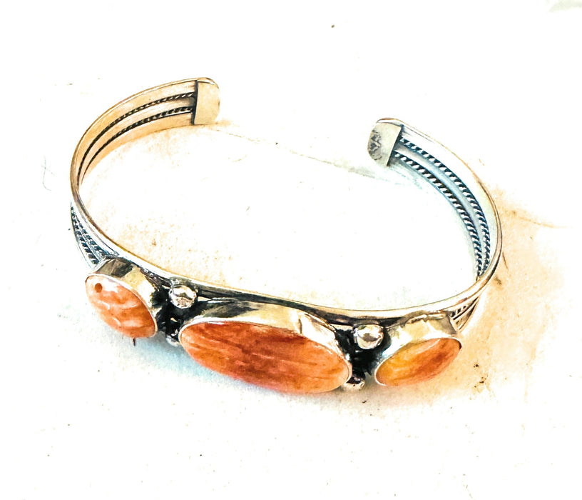 Navajo Sterling Silver & Orange Spiny Oyster Cuff Bracelet