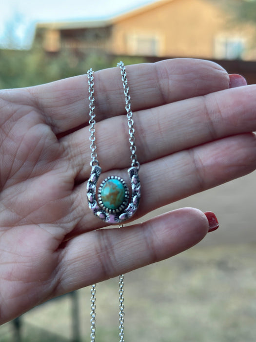 Handmade Turquoise & Sterling Silver Horseshoe  Necklace