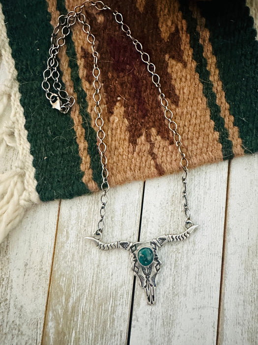 Navajo Sterling Silver & Turquoise Bullhead Necklace