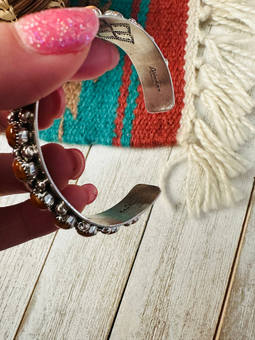 Navajo Orange Spiny & Sterling Silver Cuff Bracelet by Darlene Begay