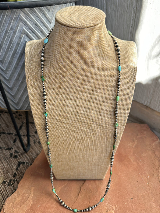 Handmade Sterling Silver & Sonoran Mountain Turquoise Beaded 37 Inch Necklace