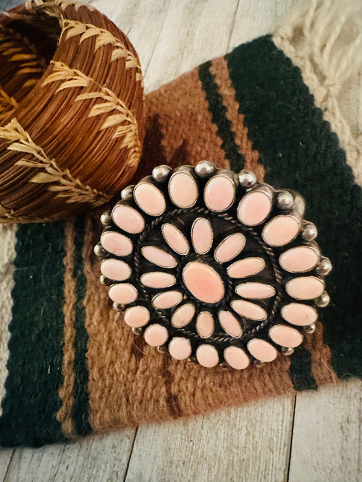 Navajo Queen Pink Conch Shell & Sterling Silver Cluster Cuff Bracelet