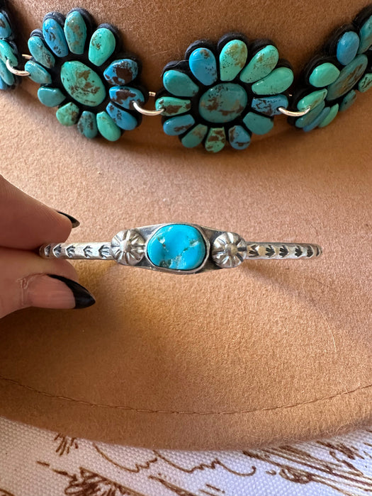 Navajo Single Stone Turquoise & Sterling Silver Cuff Bracelet Signed