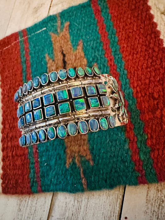 Nizhoni Handmade Sterling Silver & Blue Opal Cuff Bracelet