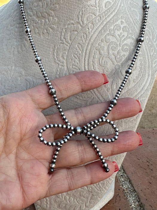 Navajo Made 3-6mm Sterling Silver Pearl Beaded Bow Tie  Necklaces