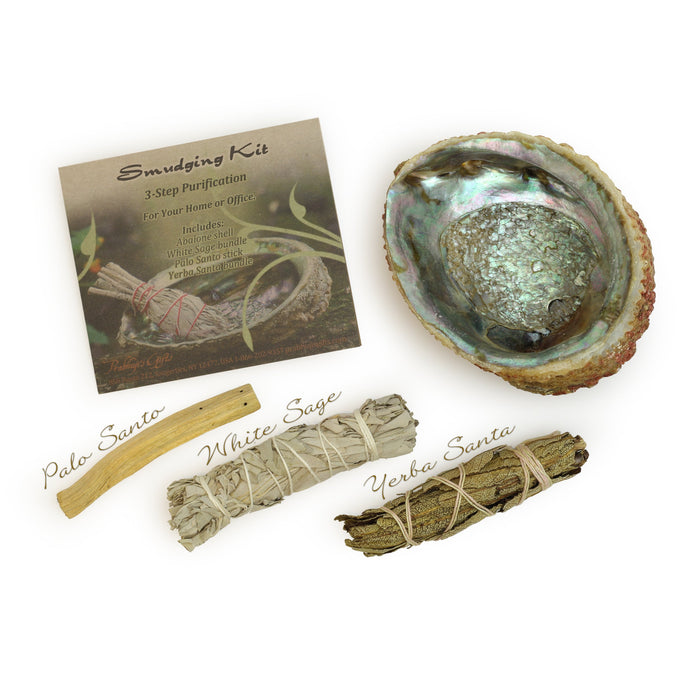 Kit - Smudging Kit Palo Santo - Sage - Yerba Santa - Abalone shell - with Purification Instruction Booklet