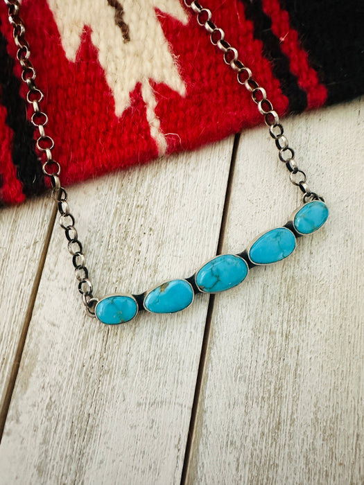 Navajo Sterling Silver & Kingman Turquoise Bar Necklace