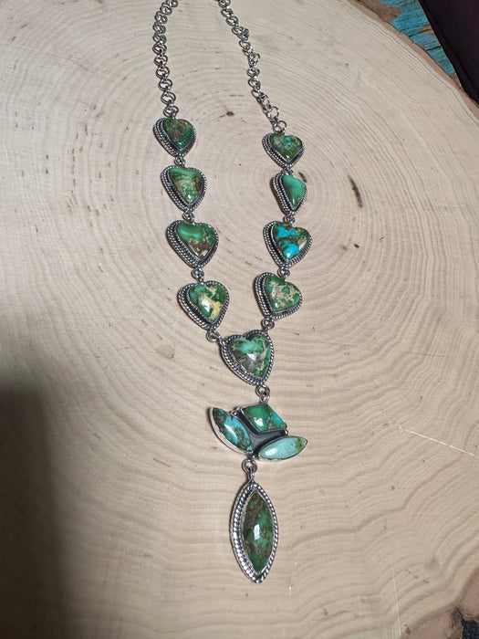 Beautiful Handmade Sterling Silver & Sonoran Mountain Turquoise Lariat Heart Necklace