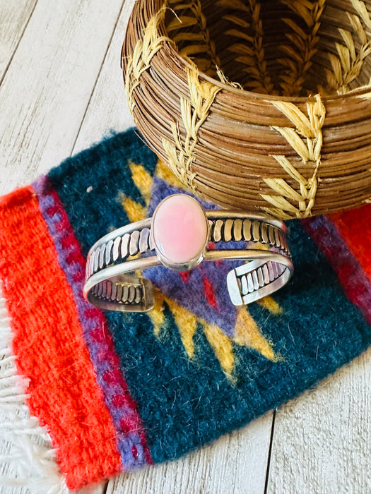 Navajo Queen Pink Conch Shell & Sterling Silver Cuff Bracelet