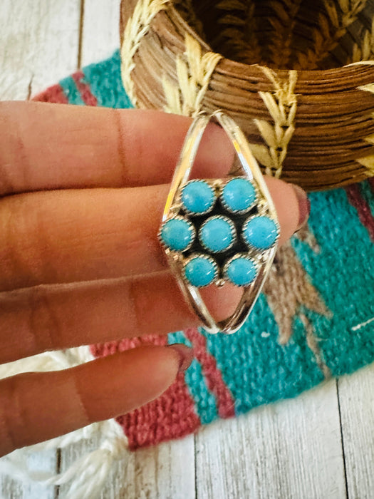 Navajo Sterling Silver & Turquoise Baby Cluster Cuff Bracelet