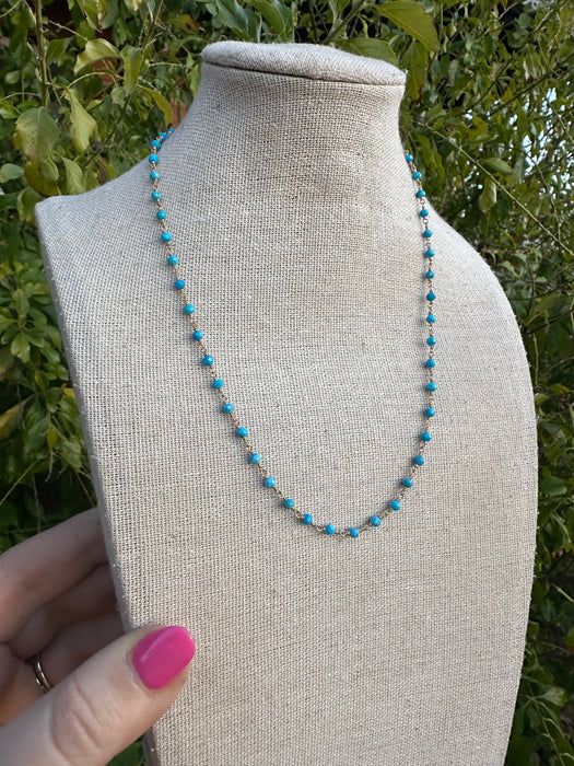 “The Golden Collection” Az Sunrise Handmade Turquoise Beaded 18k Gold Plated Necklace BLUE TONES