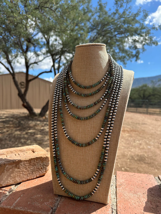 Navajo made 6mm Sterling Silver Pearls with Royston Turquoise