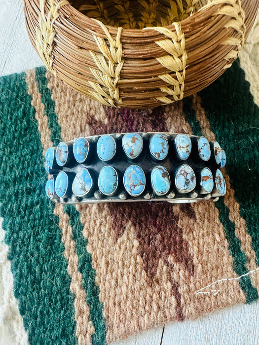 Navajo Sterling Silver & Golden Hills Turquoise Cluster Cuff Bracelet by Darrin Livingston