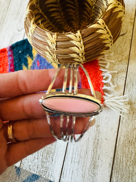 Navajo Queen Pink Conch Shell & Sterling Silver Cuff Bracelet