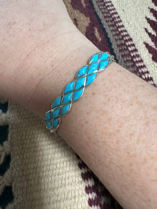 Beautiful Navajo Sterling Silver & Turquoise Bracelet Cuff Signed