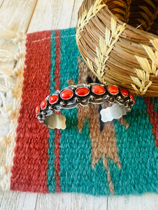 Navajo Coral & Sterling Silver Cuff Bracelet by Shawn Cayatineto