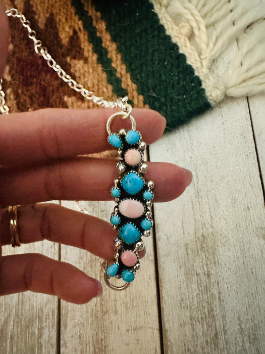 Navajo Sterling Silver, Turquoise & Queen Pink Necklace