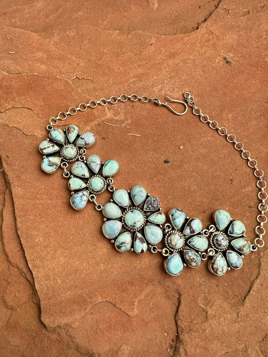 Beautiful Handmade Sterling Silver & Golden Hills Turquoise Cluster Choker Necklace