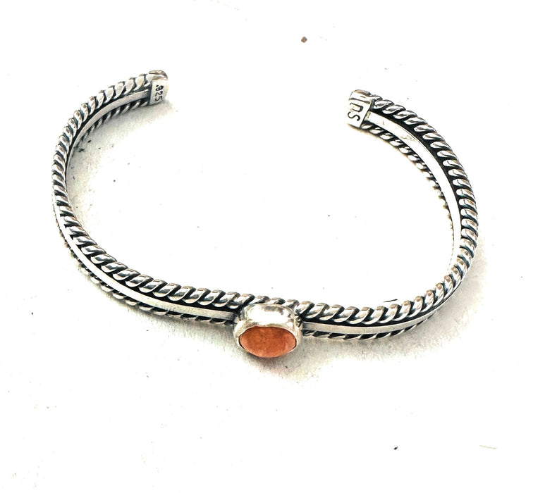 Navajo Sterling Silver & Orange Spiny Oyster Cuff Bracelet