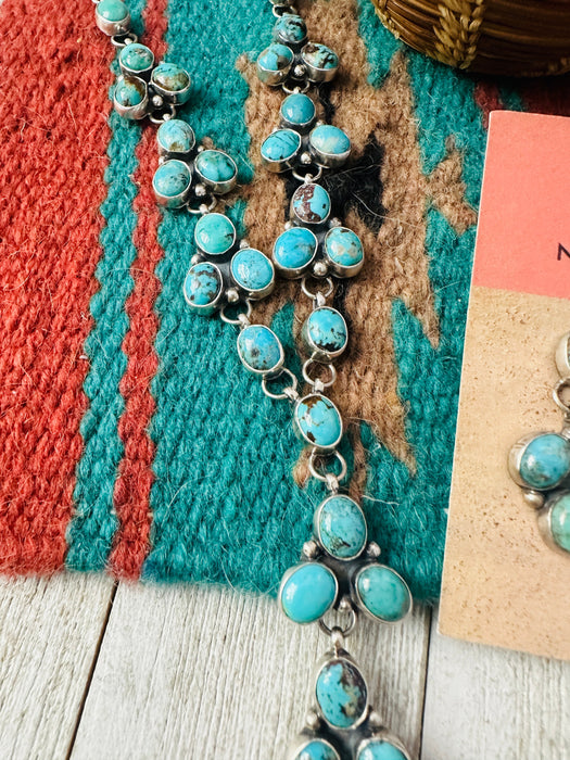 Navajo Sterling Silver & Turquoise Cluster Lariat Necklace Set